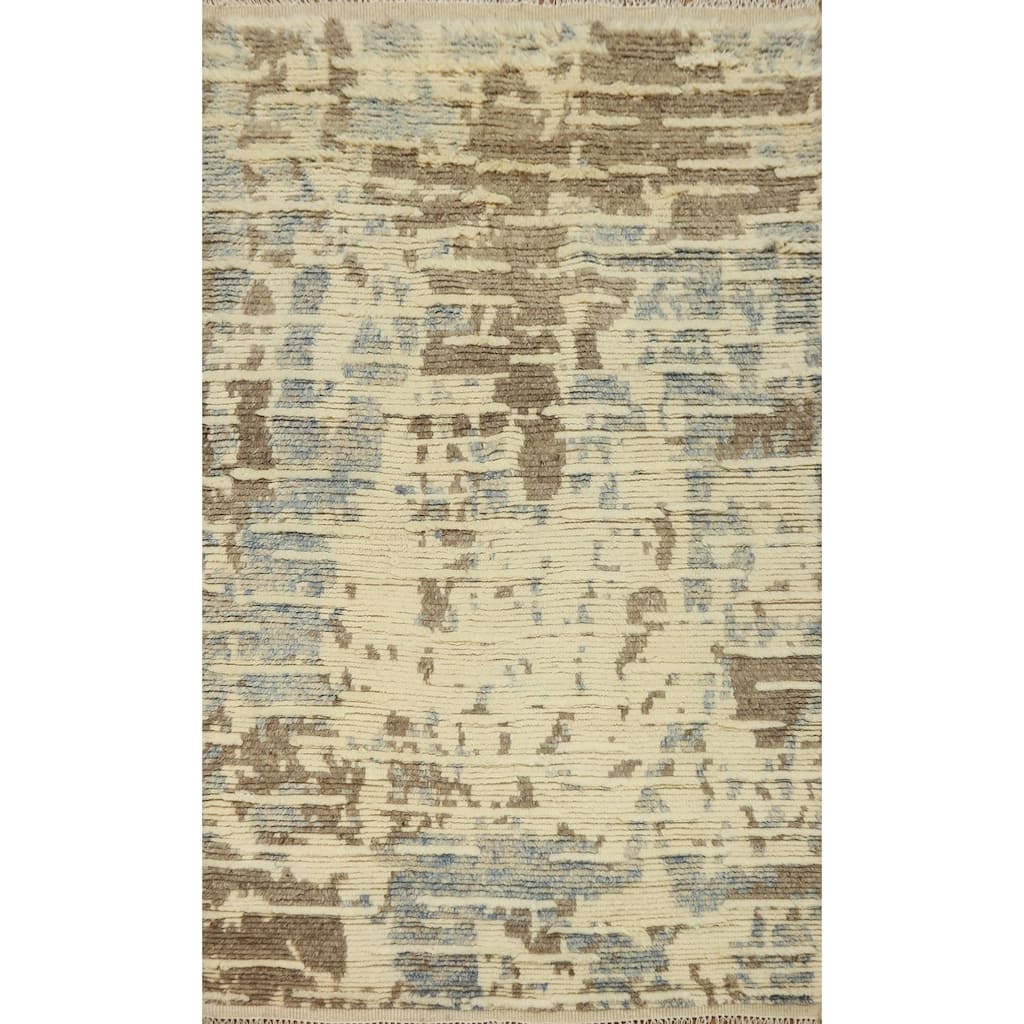 Hand-knotted Modern Wool Beige Abstract Area Rug Oriental Carpet - 8' 3'' X 5' 6''