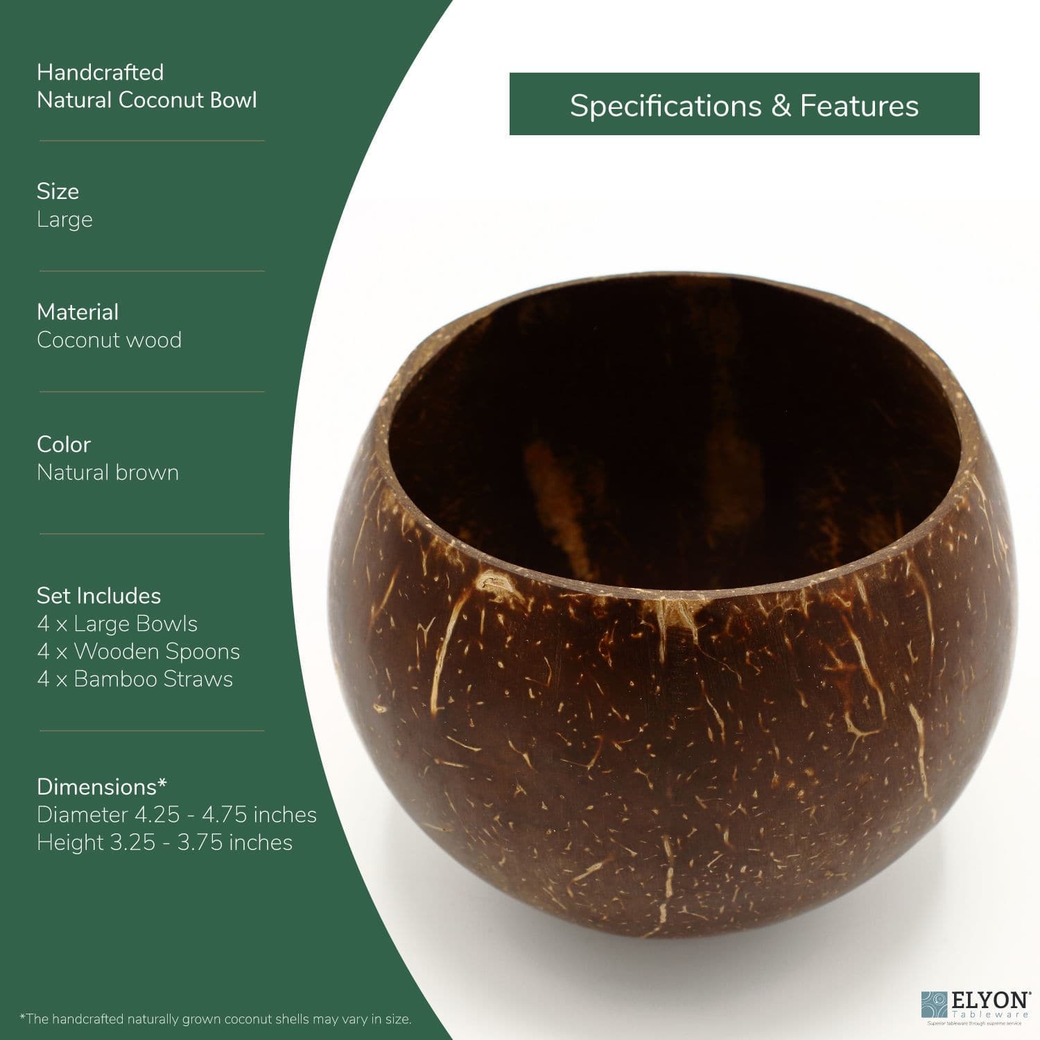 Elyon Large Coconut Shell Bowl Handmade Dinnerware and Flatware Set On Sale Bed Bath