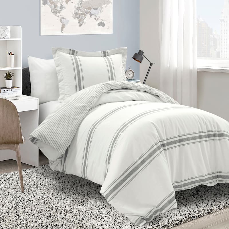 Lush Decor Farmhouse Stripe 3 Piece Duvet Cover Set - Dark Gray - Twin XL