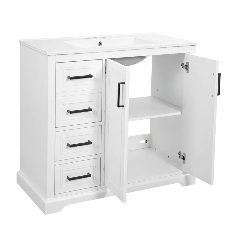36" Modern Bathroom Vanity with Ceramic Sink, Soft-Close Door, Adjustable Shelf & 3 Drawers