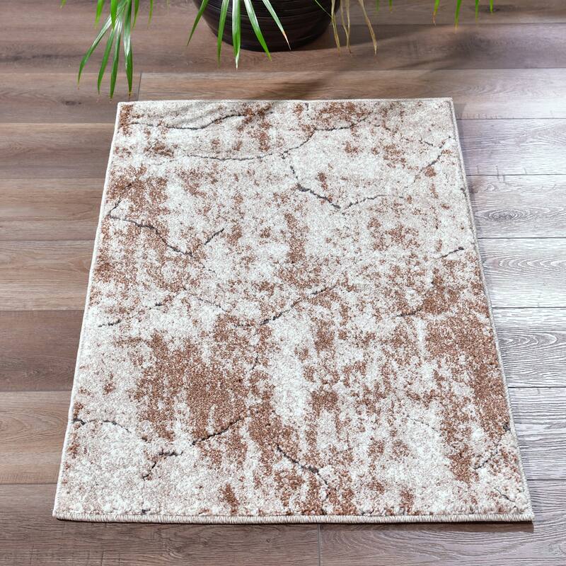 Milan Collection Abstract Stone Area Rug - 2'1'' X 3'3'' - Cream/Brown