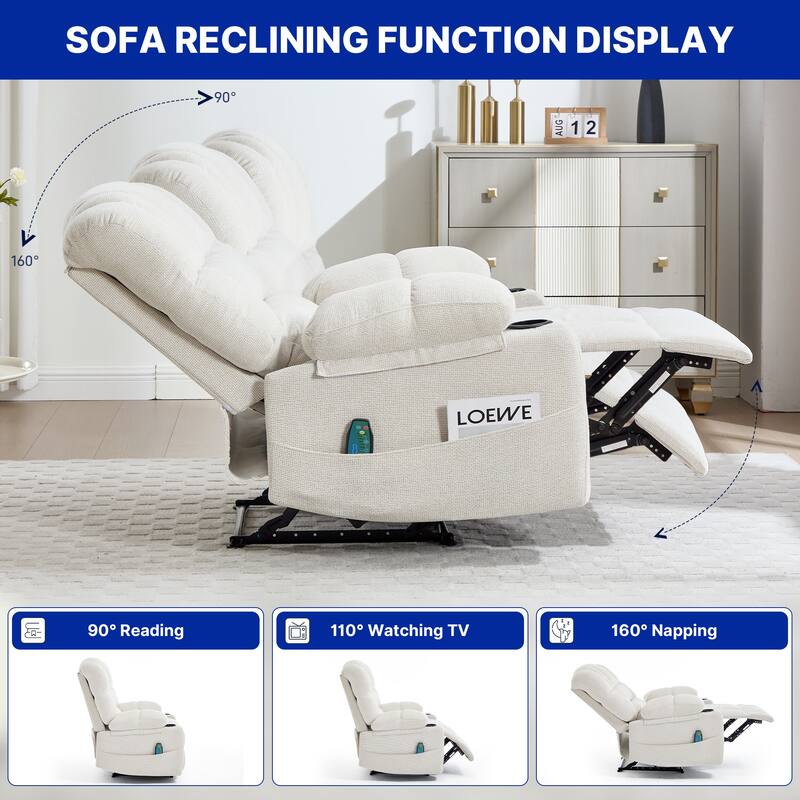 Massage Recliner Chair with Vibration & Heating, Ergonomic Single Sofa Chair, Recliner Chair with Side Pockets & 2 Cup Holders
