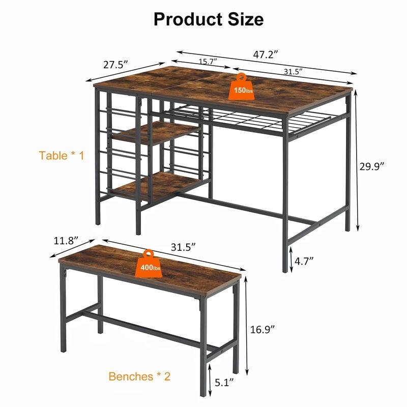 Kitchen Table with 2 Benches for 4