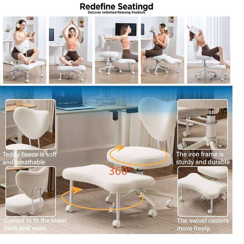 Meditation chair, an ergonomic cross-legged seating chair with lumbar support and a height-adjustable seat cushion