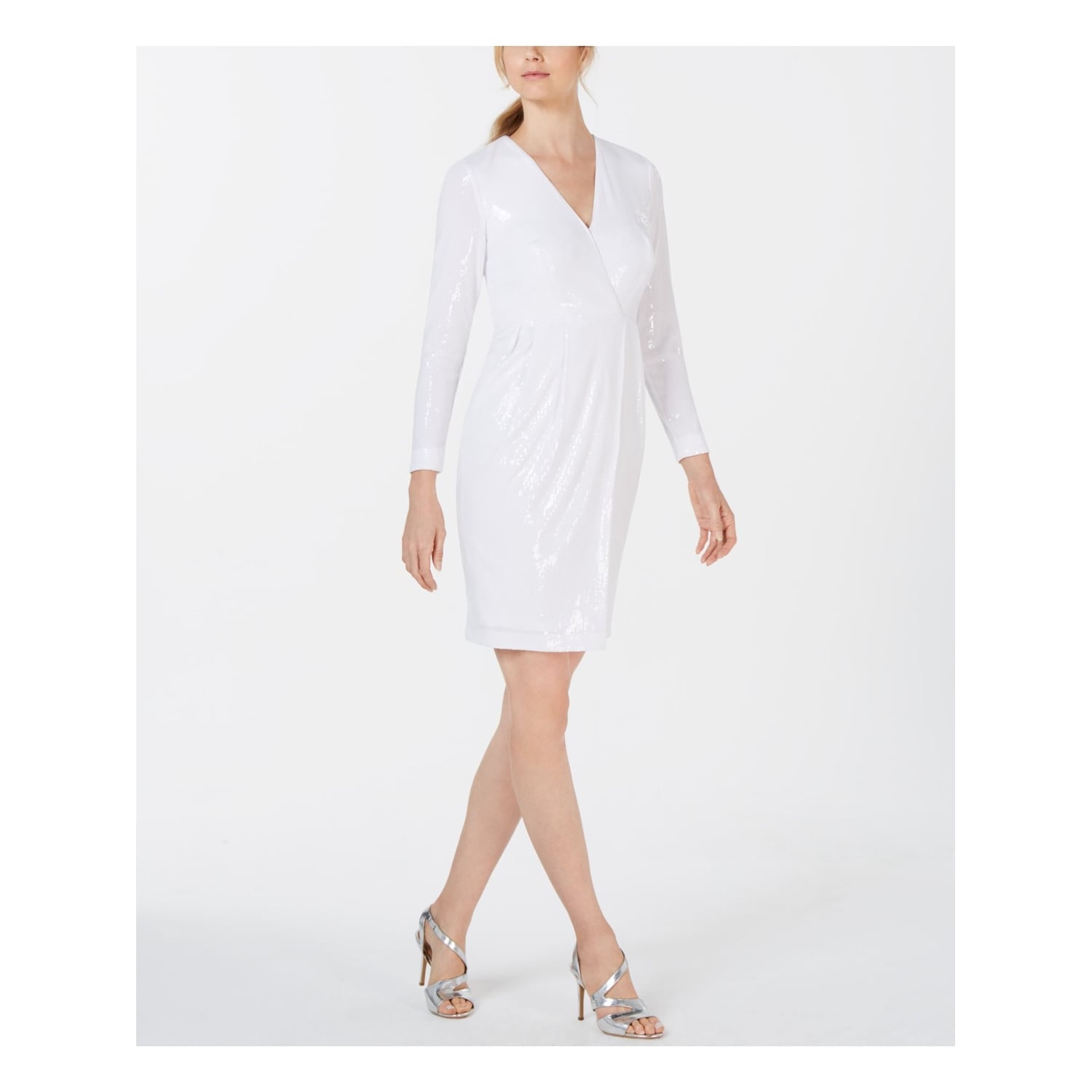 calvin klein white long sleeve dress