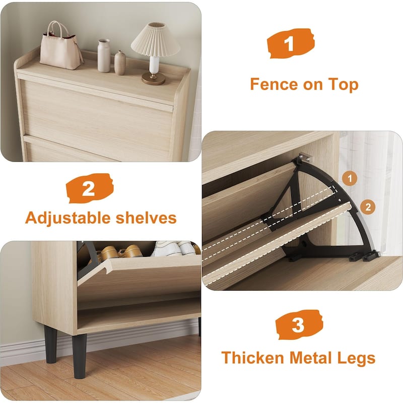 Drawer Wooden Shoe Cabinet with Adjustable Shelves