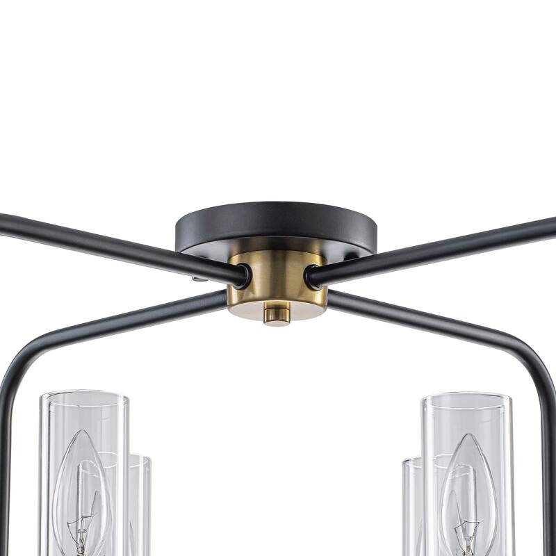 4 Light Industrial Black Metal Flush Mount Ceiling Light with Glass Tube Shade - Dia.20.28-in