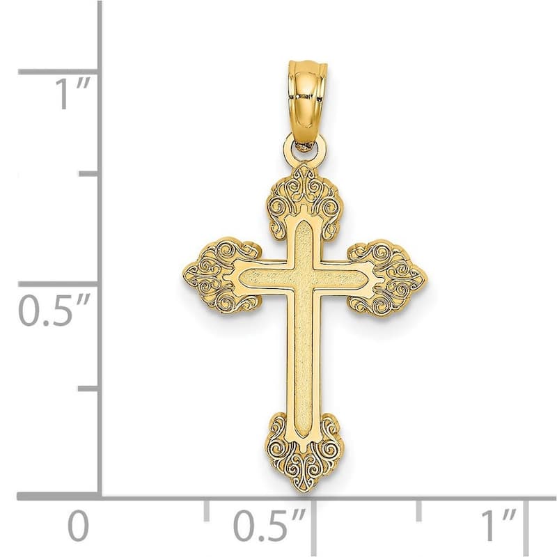 Curata 14k Yellow Gold Engraved Ends Budded Cross Necklace 14mm x19mm