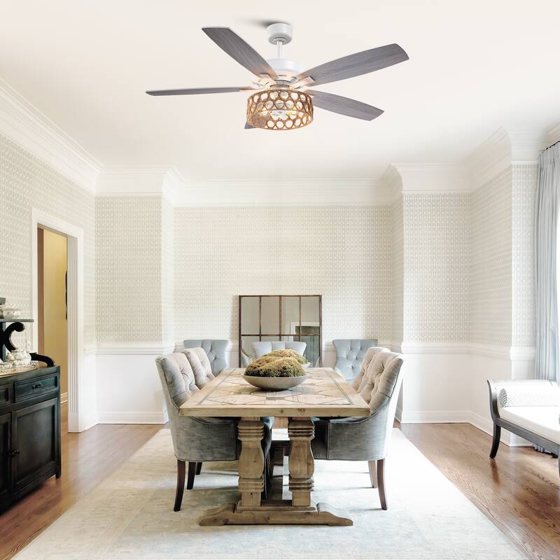 52" Bohemian White 5-Blade Natural Jute Ceiling Fan with Light Kit and Remote