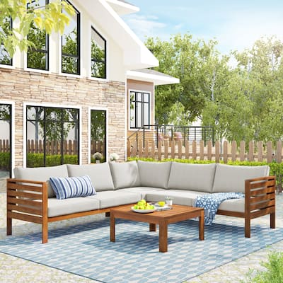 4 Piece Outdoor Patio Furniture Set, Patio Sectional Conversation Set with Coffee Table, Two-Person Sofa and Corner Sofa