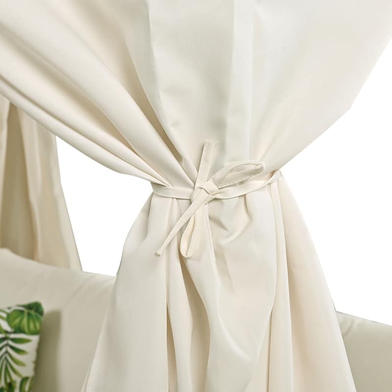 Outdoor Rattan Canopy Daybed Sunbed with Curtain & Woven Rope Arm