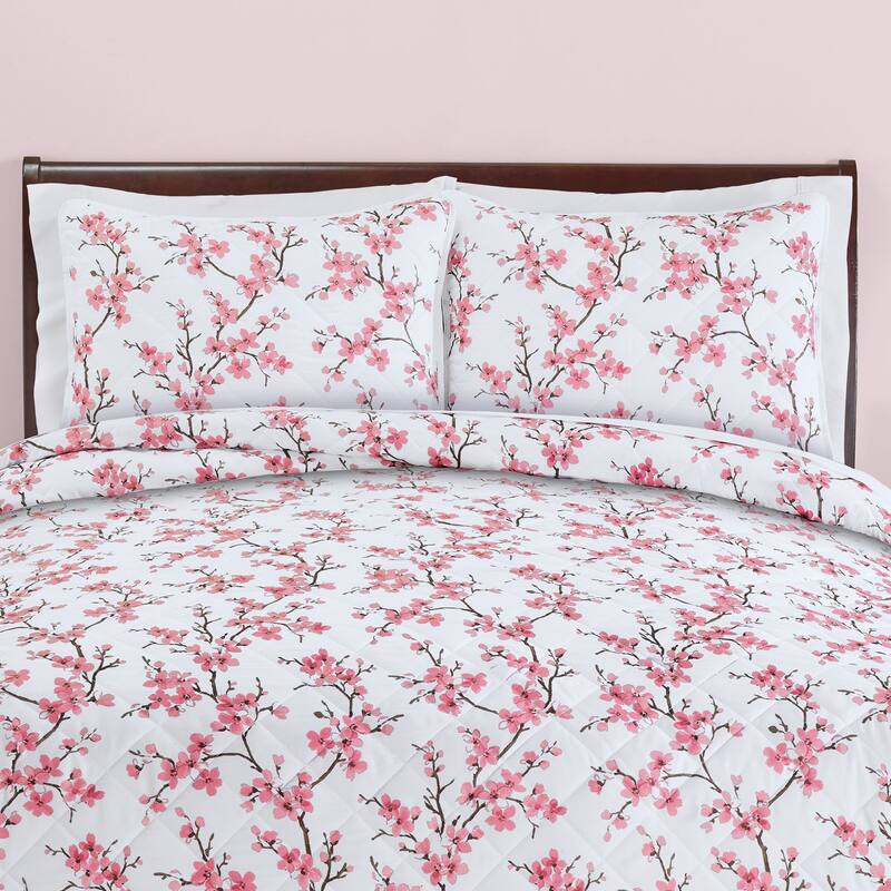 Hana Cherry Blossom Design Soft Quilted Pillow Sham - Pink - 10.100 x 6.000 x 1.750