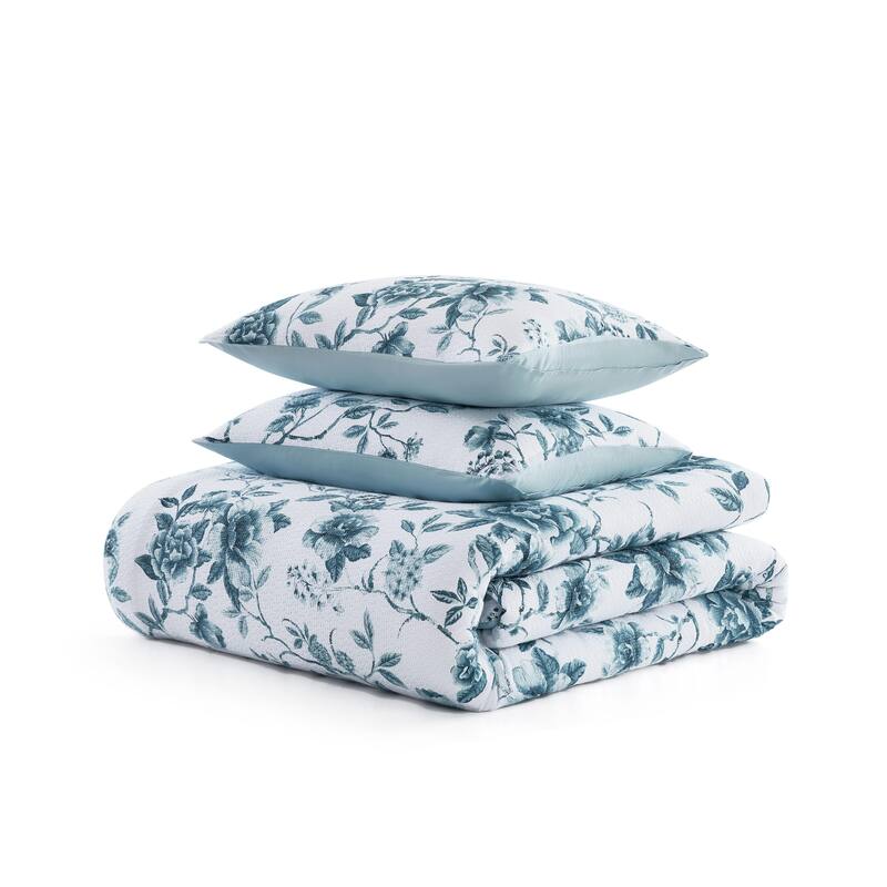 Martha Stewart Vivian Floral Cotton Blue Comforter Set