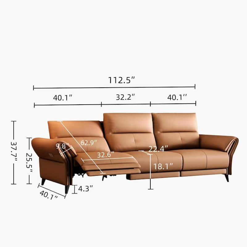 112.5'' Vegan Leather Power Reclining Sofa with USB Charging Port