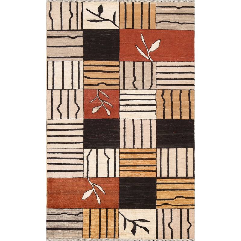 Gabbeh Kashkoli Contemporary Area Rug Wool Hand-knotted Foyer Carpet - 4'1" x 6'2"