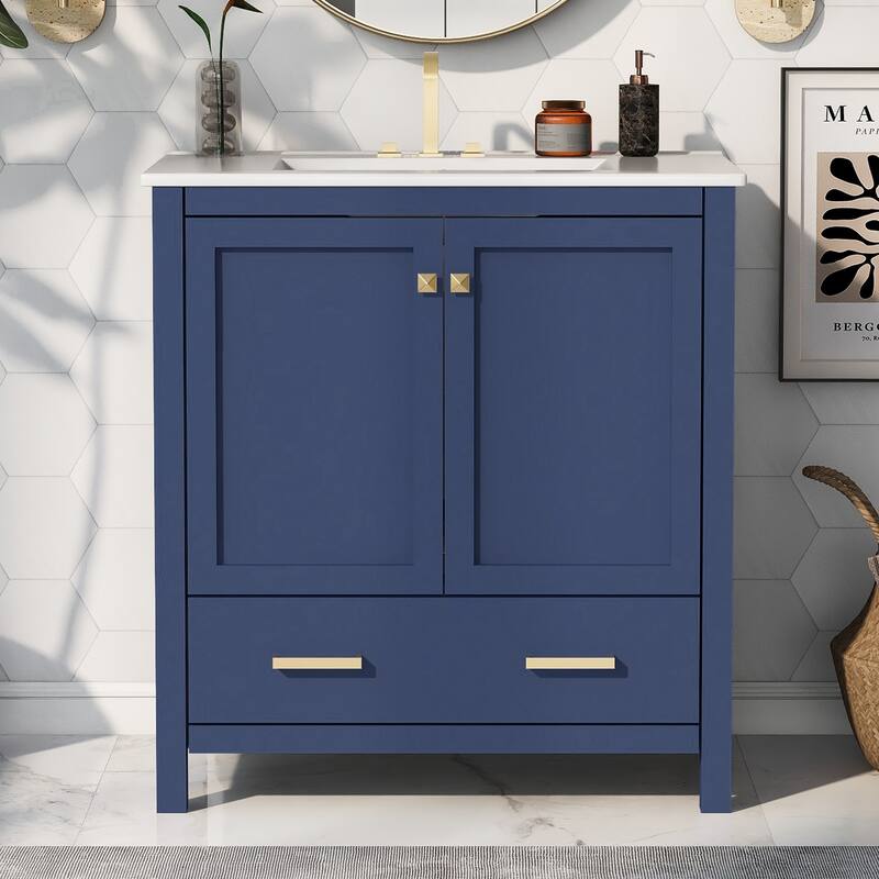 Bathroom Vanity with Single Sink, 2 Soft Closing Doors and 1 Drawer