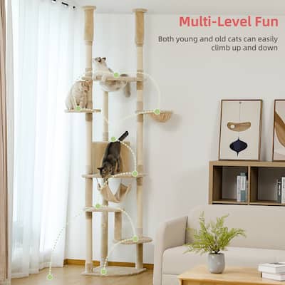 Height Adjustable Cat Tree with Scratching Posts, Cozy Condo, Perches & Hammoc
