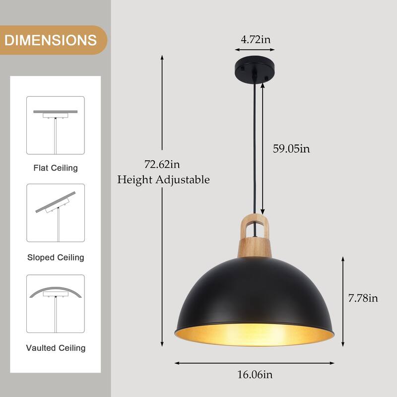 1 - light Industrial Dome Pendant Modern Hanging Lamp for Dining Room Living Room Foyer
