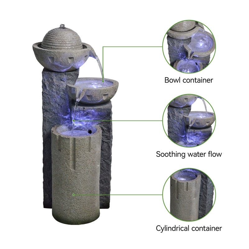 Resin Weather Resistant Outdoor Fountain, Modern Bowl Design with Soothing Water Sound
