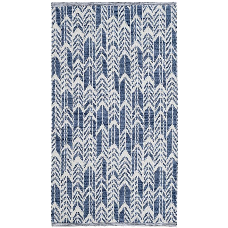 SAFAVIEH Handmade Flatweave Montauk Sjan Casual Cotton Rug - 2'3" x 7' Runner - Navy/Ivory