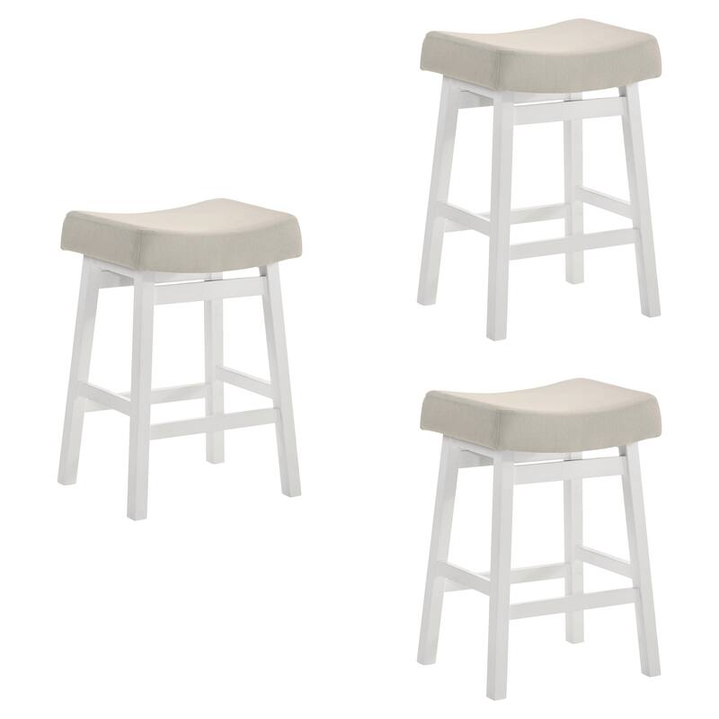 Lenon Modern Farmhouse Backless Bar Stool, Saddle Counter Stool with Upholstered Seat - Set of 3 - White - Counter Height