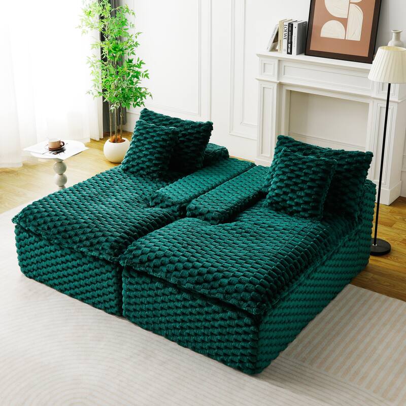 Double Chaise Lounge Sofa Turtle Velvet Sectional Sofa Set Lazy Sleeper Sofa, Full Compressed Sponge