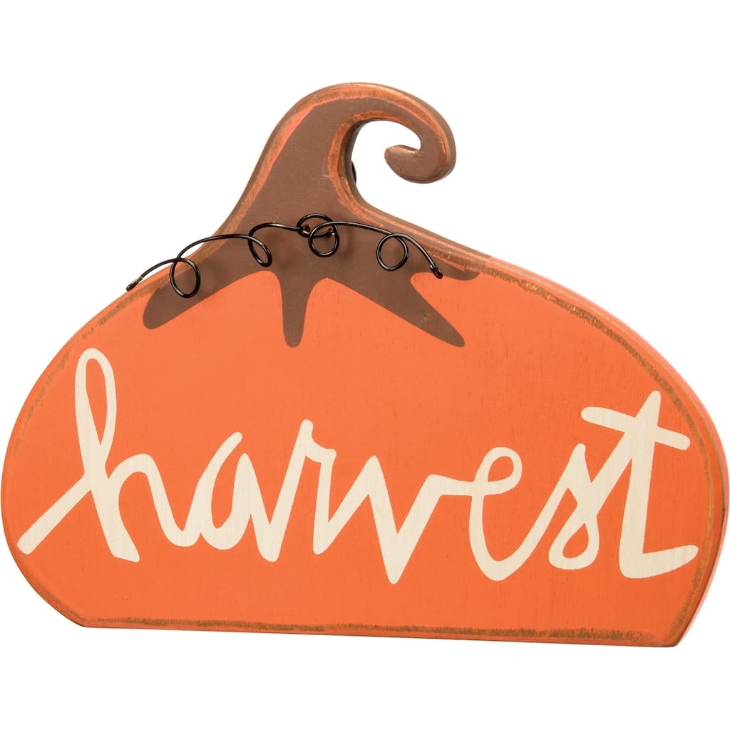 Harvest Pumpkin Chunky Sitter Carved Wood 8.5 Inches Tier Tray Decor - Orange