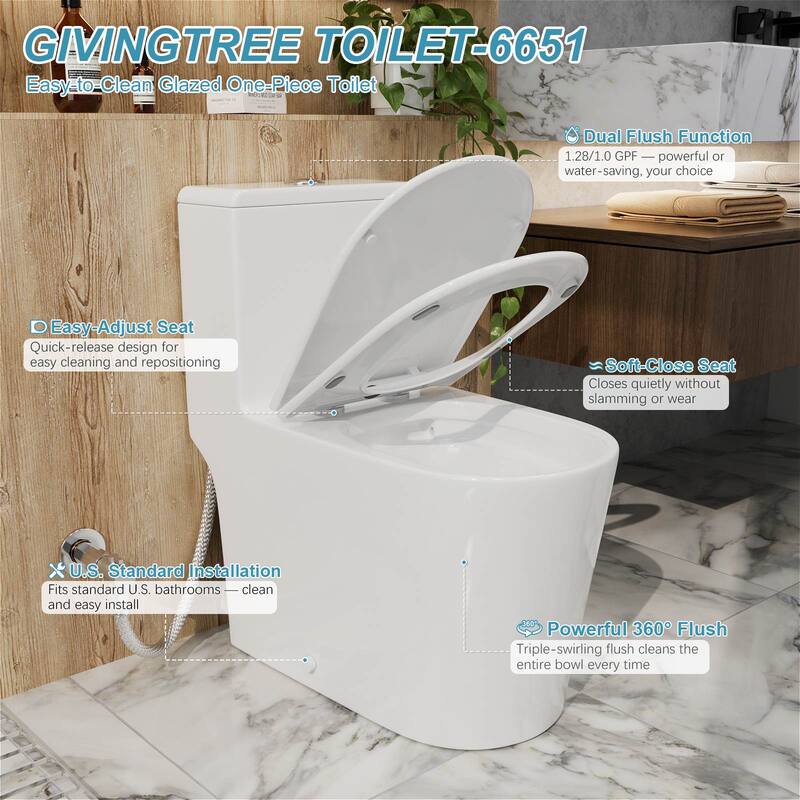 GIVING TREE 1.1/1.6 GPF High Efficiency Dual Flush Elongated Toilet in Gloss White