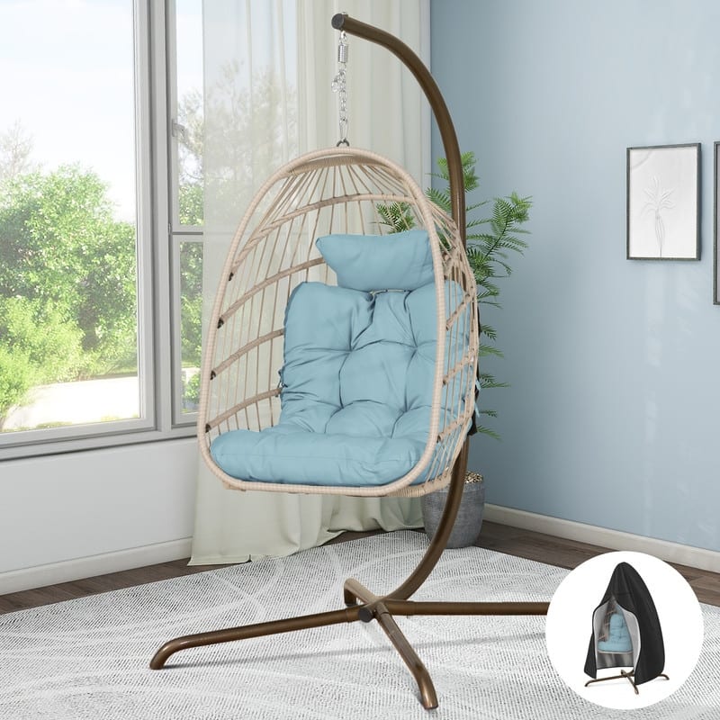 FINCATI Indoor Egg Swing Chair with Stand, 350 lbs Hanging Egg Chair with Stand, Outdoor Patio Wicker Hammock with Stand