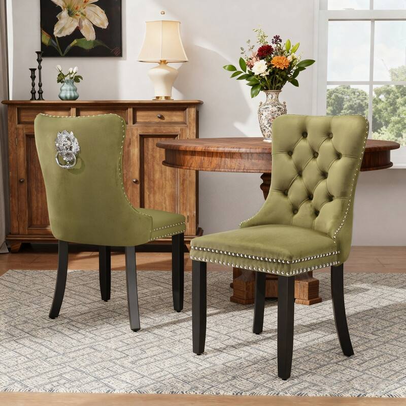 High-end Tufted Velvet Upholstered Nailhead Dining Chair Set of 4