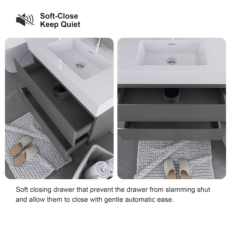 Floating Bathroom Vanity with Solid Surface Top