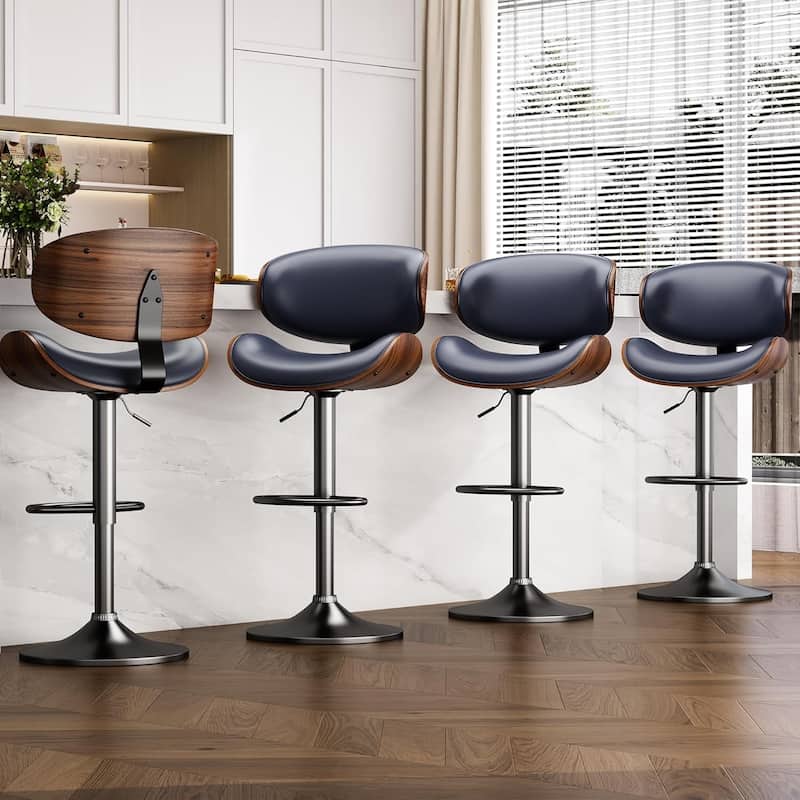 Bar Stools Adjustable Height Swivel Faux Leather Armless Barstools