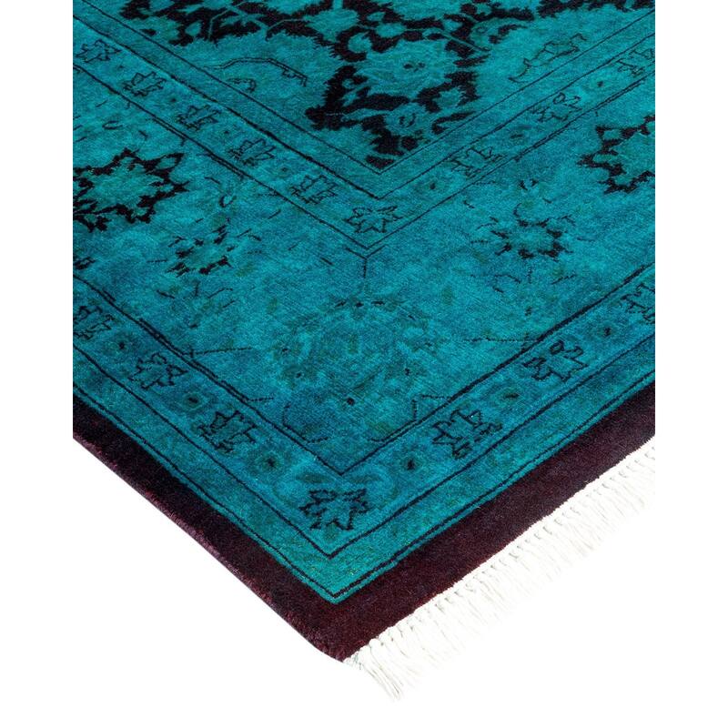 Overton Hand Knotted Wool Vintage Inspired Modern Contemporary Overdyed Blue Runner Rug - 6' 2" x 9' 0"