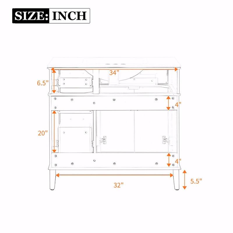 36" Modern Bathroom Vanity with Ceramic Sink, Soft-Close Door and 4 Storage Drawers