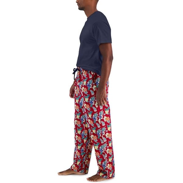 Club Room Men's Solid Top & Tropical Pants 2 Pc Pajama Set Red Size XX ...