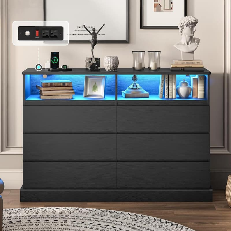 Bedroom Dresser Charging Station Storage Drawers Chest of Drawers