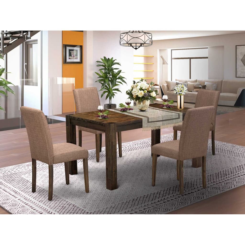 HomeStock 5-Pc Rectangular Natural Brown Finish Solid Wood Top-Upholstered Dining Room Set-Seats 4