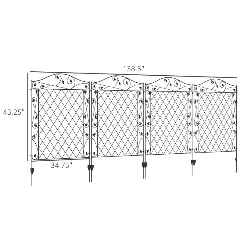 Outsunny Garden Fence, 4 Pack Metal Fence Panels, 11.5', Rust-Resistant Animal Barrier & Decorative Border Flower Edging