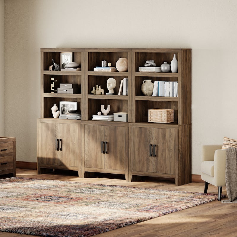 74" Tall Bookshelf with Door, Farmhouse Bookcase with Adjustable Shelf and Storage Cabinet for Living Room, Office