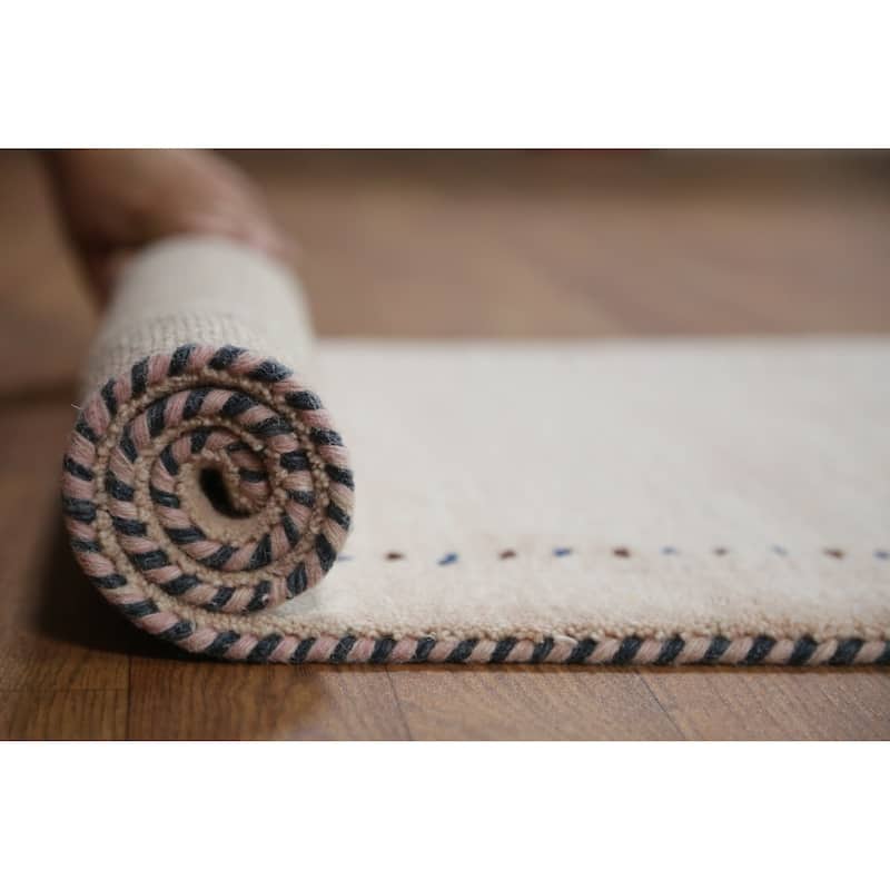Hand Knotted Oriental 100% Wool Carpet Tribal Animal Pictorial Peach Gabbeh Runner Rug - 4' 8'' X 2' 3''
