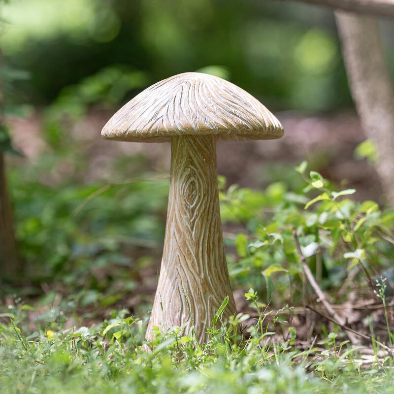 15 in. Wood Look Resin Mushroom Statuary