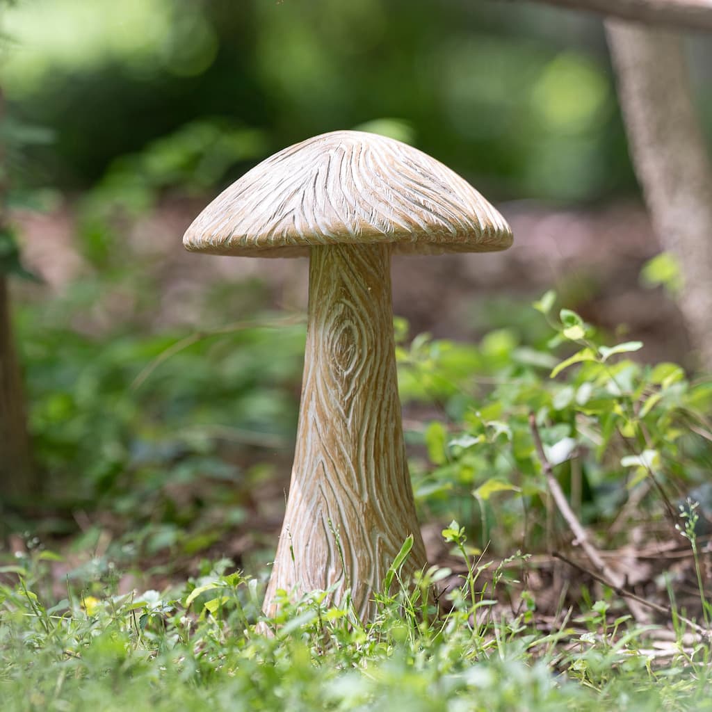 15 in. Wood Look Resin Mushroom Statuary