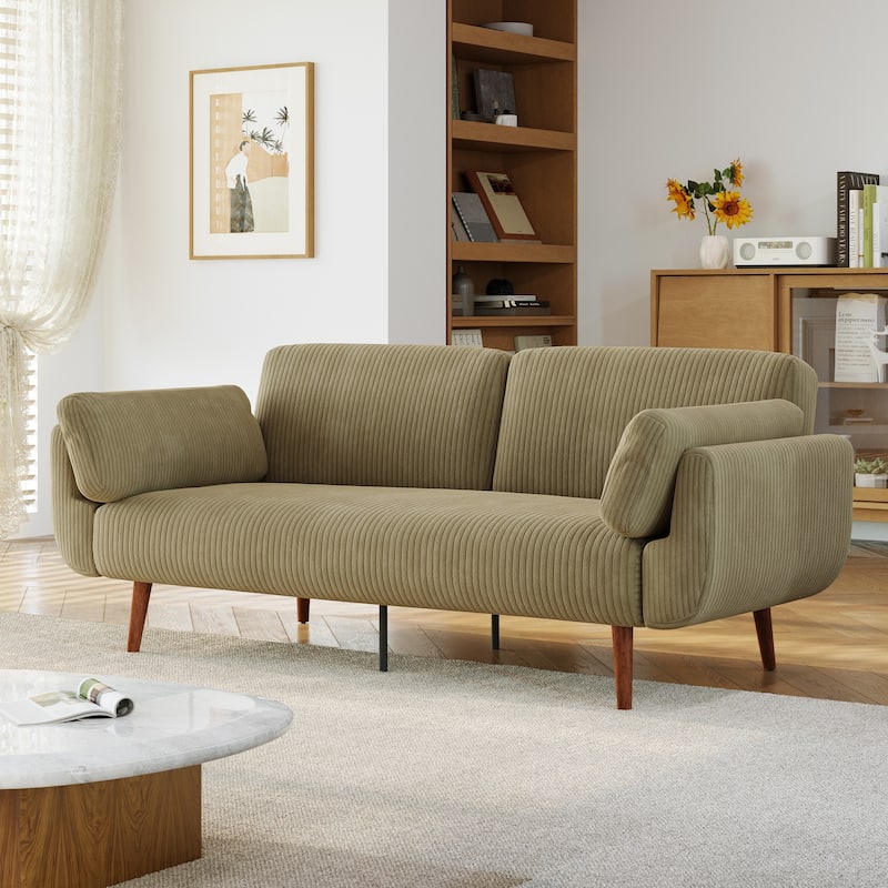 73.5 Inch Futon Sofa Bed Convertible Upholstered Couch Sleeper - Khaki
