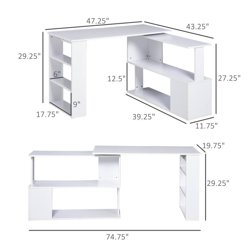Space-Saving L-Shaped Computer Desk with Adjustable 360 Degree Design, Storage Shelves, and Large Desktop Surface