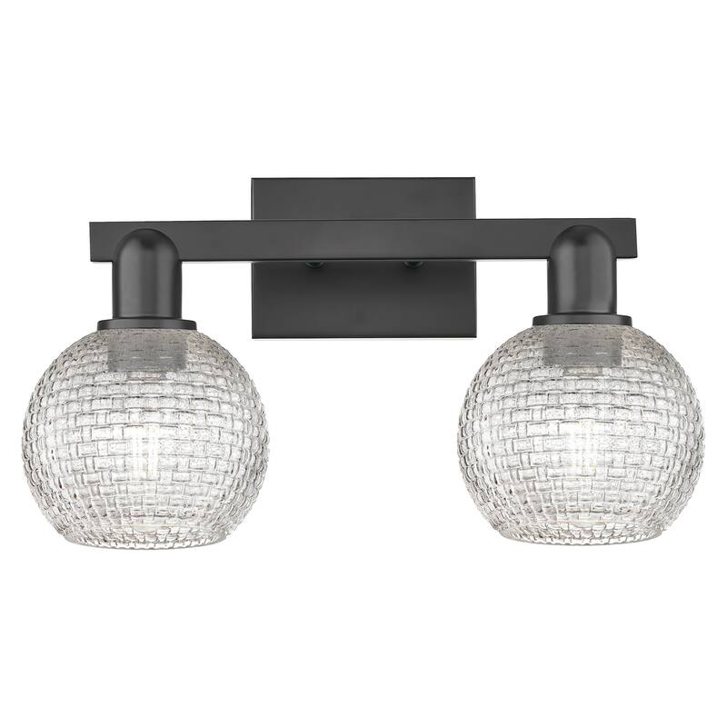 Innovations Lighting 716-2W-10-17 Athens Vanity Athens 2 Light 17" - Matte Black / Clear Basketweave