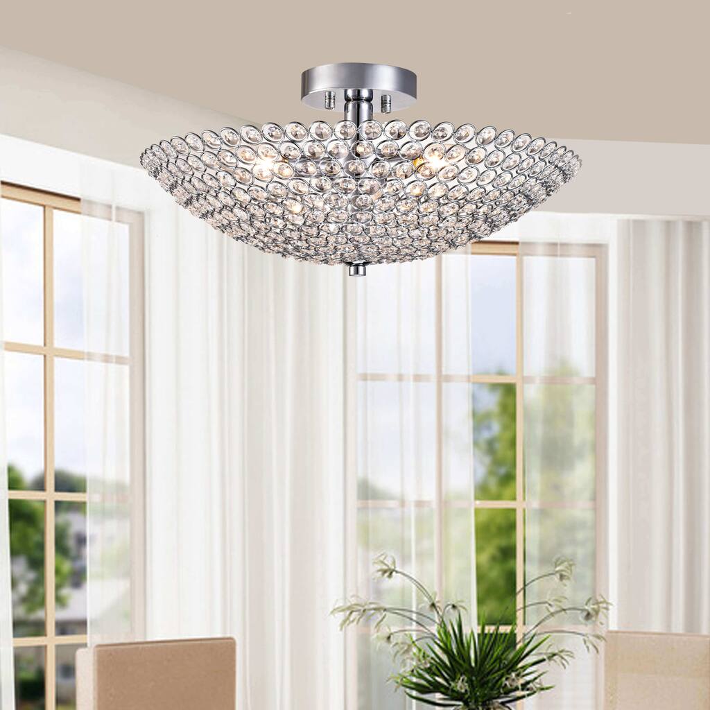 Leila 3-light Chrome Bowl-shaped Crystal Flush Mount