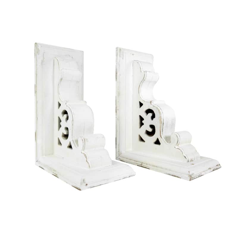 American Art Decor Heavy Duty Wood Bookends for Books/CDs/Vinyls - White