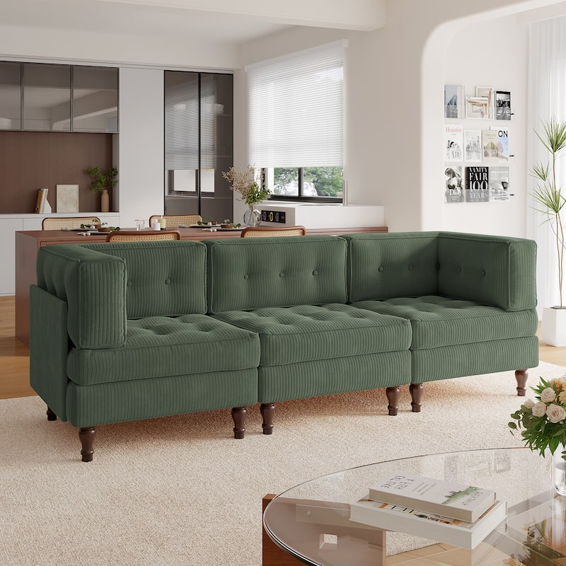 Madison Oversized Upholstered Corduroy Modular Sectional Sofa - Green-3 Piece Type1
