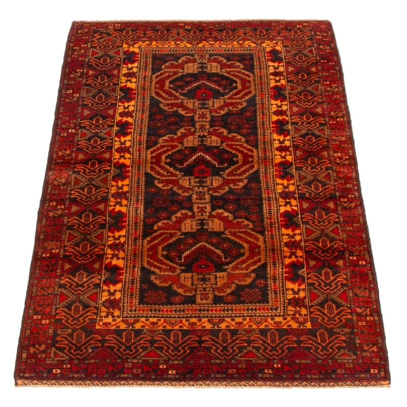 Teimani Black, Red Rug 3'6" x 6'8" - 3'6 x 6'8