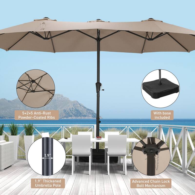 Autlaycil 15 ft Patio Umbrella with Base & 48 LED lights for Outdoor Umbrella